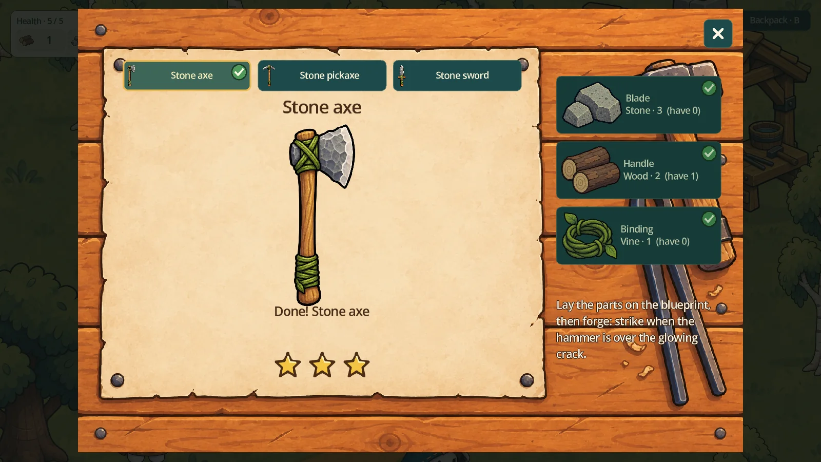 A finished stone axe with three stars